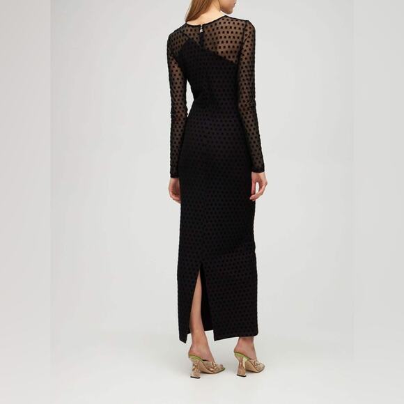 Rotate Isadora Black Flocked Monogram Sheer Long Sleeve Maxi Dress Size 6 - Picture 2 of 8